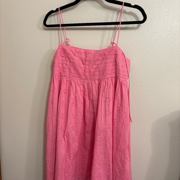 ASOS DESIGN Broderie Cotton Pleat-Bust Babydoll Mini Sundress – US 6 (Pink) - Picture 3 of 4